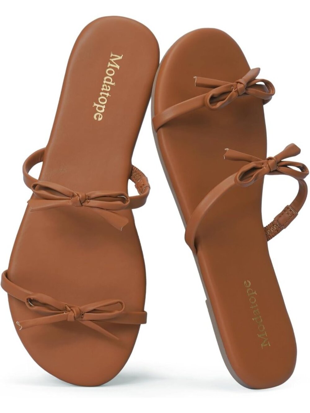Women’s Dark Brown Two Strap Flat Sandals Bow Detail Summer Beach Casual